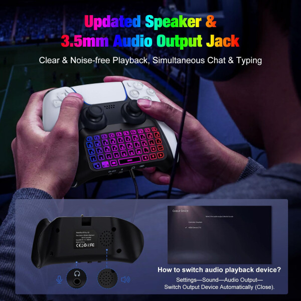 MoKo RGB Arka Işık Klavye PS5 Kumandası için, Gelişmiş Dahili Hoparlör ve PS5 Kumandası Aksesuarları için 3,5 mm Ses Girişi ile Bluetooth Kablosuz Mini Gamepad Sohbet Paketi - 12