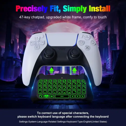 MoKo RGB Backlight Keyboard Compatible with PS5 Controller Accessories,Bluetooth Wireless Mini Gamepad Chatpad Compatible with Playstation5 with Upgraded Built-in Speaker & 3.5mm Audio Jack- - 4