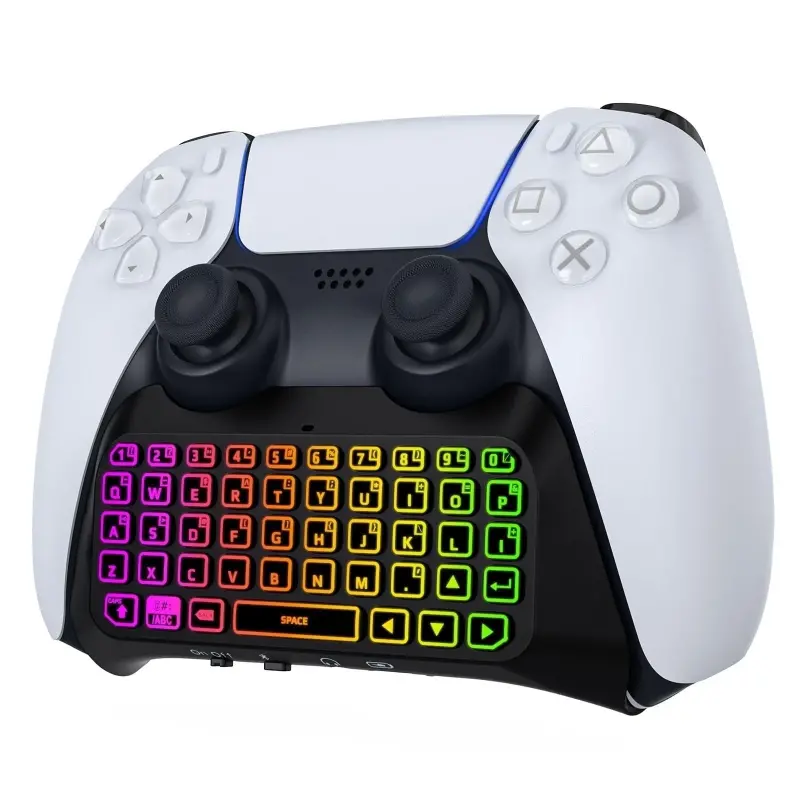 MoKo RGB yoritgichli klaviatura PS5 kontroller aksessuarlari bilan mos, Bluetooth simsiz mini gamepad Chatpad Playstation5 bilan moslashtirilgan oʻrnatilgan dinamik va 3,5 mm audio jek bilan - 8