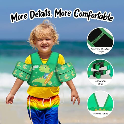 MoKo Toddler Swim Vest for Kids, Swim Arm Floaties 13-70lbs Cartoon Swimming Water Wings Pool Float Vests Sleeves Shoulder Straps Arm Band for Children Learn to Swim - 6