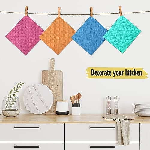 MoLKENE Swedish Dish Cloths - 10 Pack Reusable Kitchen Dishcloths - Ultra Absorbent Dish Towels for Washing Dishes - Cellulose Sponge Cloth Cleaning Rag - Assorted - 3