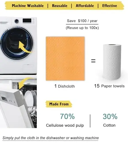 MoLKENE Swedish Dishcloths - 10 Pack Reusable Kitchen Dishcloths - Ultra Absorbent Dish Towels for Washing Dishes - Cellulose Sponge Cloth Cleaning Cloths - Orange - 4