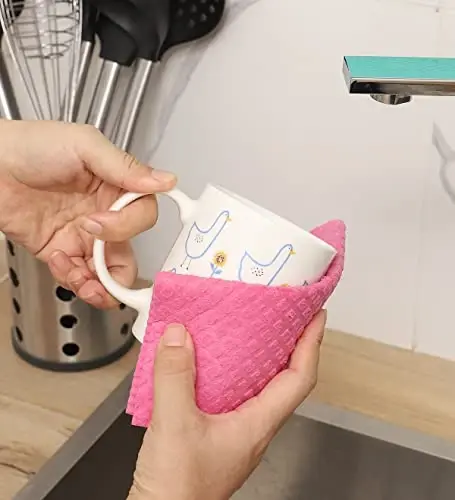 MoLKENE Swedish Dishcloths - 10 Pack Reusable Kitchen Dishcloths - Ultra Absorbent Dish Towels for Washing Dishes - Cellulose Sponge Cloth Cleaning Cloths - Pink - 4
