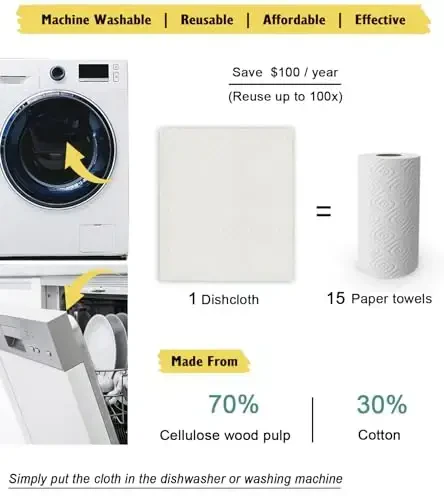 MoLKENE Swedish Dishcloths for Kitchen | 10 Pack Absorbent Cellulose Sponge Cloths Washable | Non-Scratch Reusable Paper Towels Quick Drying Cleaning Rag - White - 3