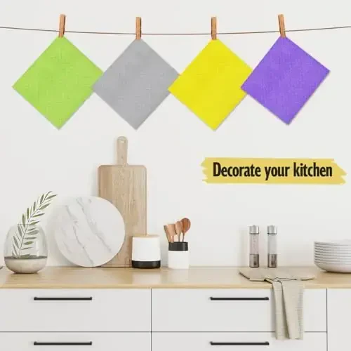 MoLKENE Swedish Dishcloths for Kitchen | 10 Pack Absorbent Cellulose Sponge Cloths Washable | Non-Scratch Reusable Paper Towels Quick Drying Cleaning Rag - Grey - 2