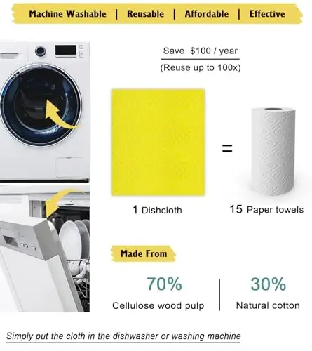 MoLKENE Swedish Dishcloths for Kitchen | 10 Pack Absorbent Cellulose Sponge Cloths Washable | Non-Scratch Reusable Paper Towels Quick Drying Cleaning Rag - Yellow - 4