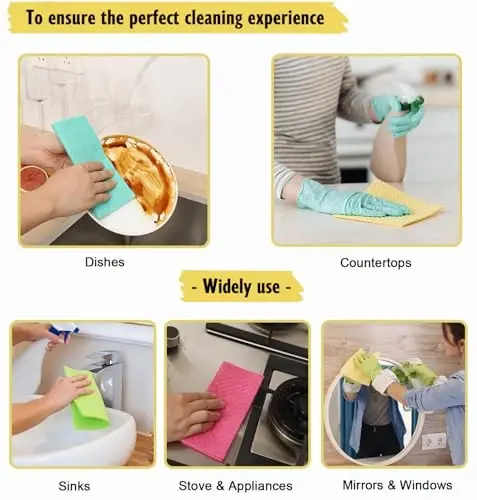 MoLKENE oshxona uchun Shved latta | 6 dona absorbent tsellyuloza g'ovak matolar Yuviladigan | Chizilmaydigan qayta ishlatiladigan qog'oz sochiqlar Tez quriydigan tozalash matolari - Ohak yashil - 4