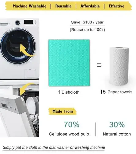 MoLKENE Swedish Dish Cloths - 10 Pack Reusable Kitchen Dishcloths - Ultra Absorbent Dish Towels for Washing Dishes - Cellulose Sponge Cloth Cleaning Rag - Assorted - 4