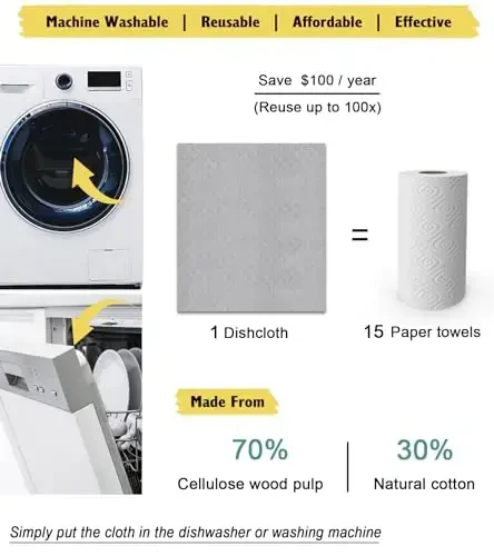 MoLKENE Swedish Dishcloths for Kitchen | 10 Pack Absorbent Cellulose Sponge Cloths Washable | Non-Scratch Reusable Paper Towels Quick Drying Cleaning Rag - Grey - 5