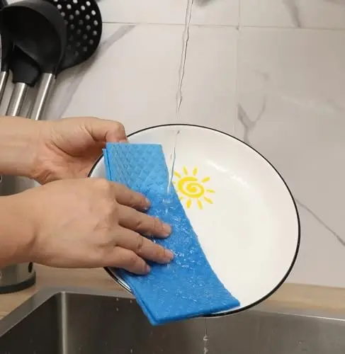 MoLKENE Swedish Dishcloths for Kitchen | 6 Pack Absorbent Cellulose Sponge Cloths Washable | Non-Scratch Reusable Paper Towels Quick Drying Cleaning Cloths - Blue - 3