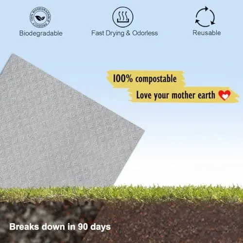 MoLKENE Swedish Dishcloths for Kitchen | 6 Pack Absorbent Cellulose Sponge Cloths Washable | Non-Scratch Reusable Paper Towels Quick Drying Cleaning Cloths - Grey - 5