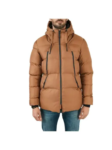 Молния Закрытие Slim Fit Капюшон Стойка Воротник Куртка 5717101-Коричневый - 7