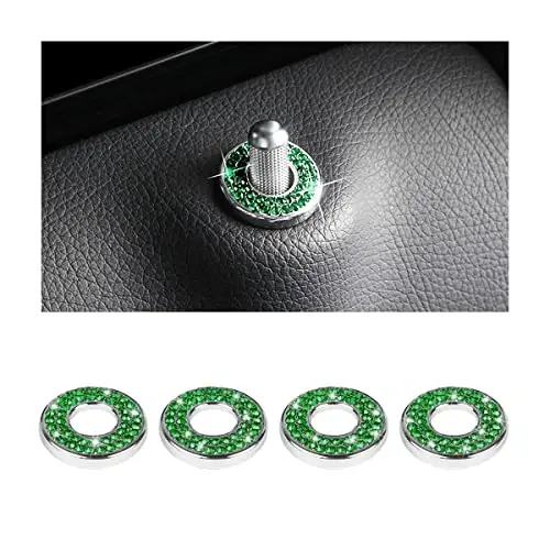 Moly Magnolia 4PCS Bling Car Door Lock Cover Stickers, Green | 0.47x0.98 Inch, round pin fit, zinc alloy/rhinestones, adhesive backing, clean surface, heat-press, interior accessories - 1