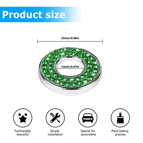 Moly Magnolia 4PCS Bling Car Door Lock Cover Stickers, Green | 0.47x0.98 Inch, round pin fit, zinc alloy/rhinestones, adhesive backing, clean surface, heat-press, interior accessories - MOLY MAGNOLIA (1)