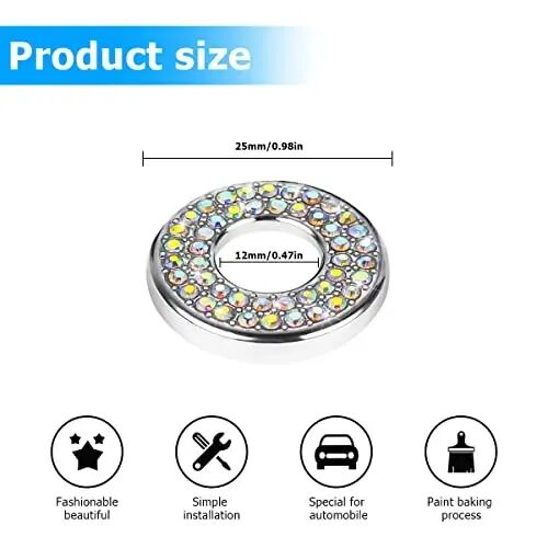 Moly Magnolia 4PCS Bling Car Door Lock Cover Stickers, Multicolor | 0.47x0.98 Inch, round pin fit, zinc alloy/rhinestones, adhesive backing, clean surface, heat-press, interior accessories - Moly Magnolia (1)