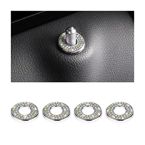 Moly Magnolia 4PCS Bling Car Door Lock Cover Stickers, Multicolor | 0.47x0.98 Inch, round pin fit, zinc alloy/rhinestones, adhesive backing, clean surface, heat-press, interior accessories - 1