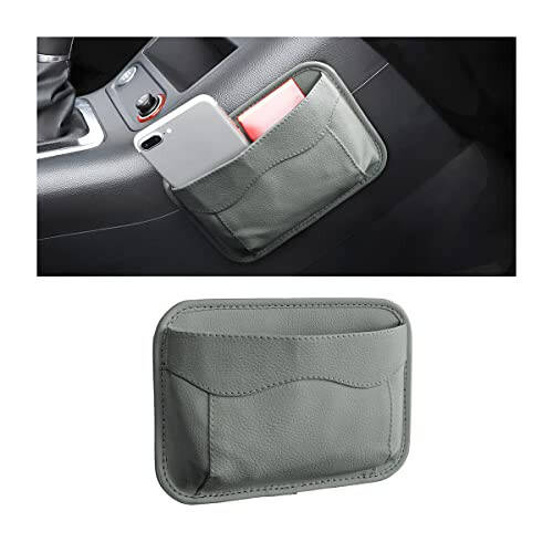 Moly Magnolia PU Leather Car Seat Side Pocket Organizer, Gray | holds phones pens and cards, console door or narrow-gap placement, fits most cars, SUVs, and trucks, car interior accessories - 1