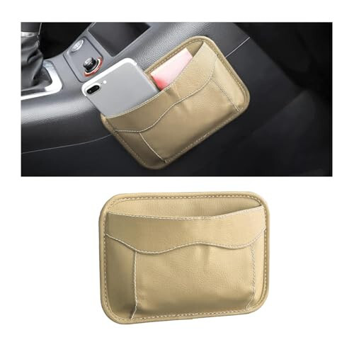Moly Magnolia Car Seat Side Pocket Organizer, American Flag PU Leather Storage Bag, Pen Phone Holder Tray Pouch Seat Gap Filler, Interior Accessories for Auto Door Window Console (Beige) - Moly Magnolia
