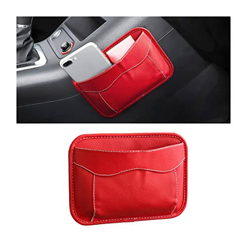 Moly Magnolia Car Seat Side Pocket Organizer, American Flag PU Leather Storage Bag, Pen Phone Holder Tray Pouch Seat Gap Filler, Interior Accessories for Auto Door Window Console (Red) - 1