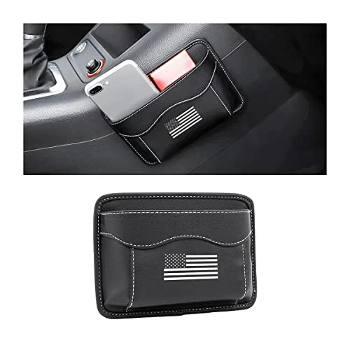 Moly Magnolia Car Seat Side Pocket Organizer, American Flag PU Leather Storage Bag, Pen Phone Holder Tray Pouch Seat Gap Filler, Interior Accessories for Auto Door Window Console (Black/Flag) - Moly Magnolia