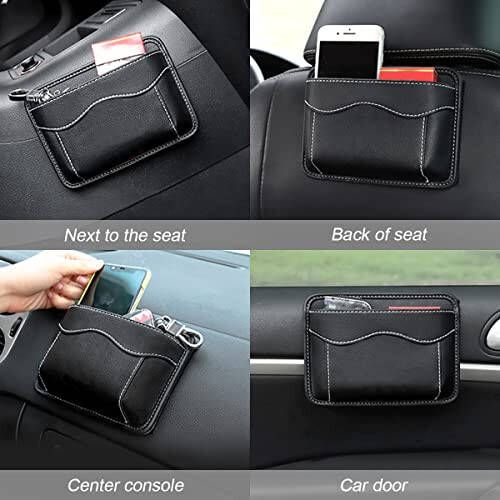 Moly Magnolia PU Leather Car Seat Side Pocket Organizer, Black/Flag | holds phones pens and cards, console door or narrow-gap placement, fits most cars, SUVs, and trucks, car interior accessories - 4