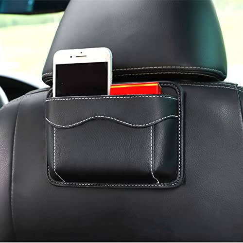 Moly Magnolia PU Leather Car Seat Side Pocket Organizer, Black/Flag | holds phones pens and cards, console door or narrow-gap placement, fits most cars, SUVs, and trucks, car interior accessories - 6