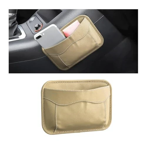Moly Magnolia Car Seat Side Pocket Organizer, American Flag PU Leather Storage Bag, Pen Phone Holder Tray Pouch Seat Gap Filler, Interior Accessories for Auto Door Window Console (Beige) 