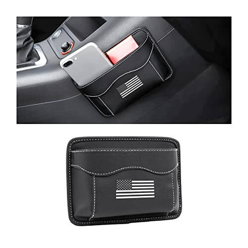 Moly Magnolia Car Seat Side Pocket Organizer, American Flag PU Leather Storage Bag, Pen Phone Holder Tray Pouch Seat Gap Filler, Interior Accessories for Auto Door Window Console (Black/Flag) - 1