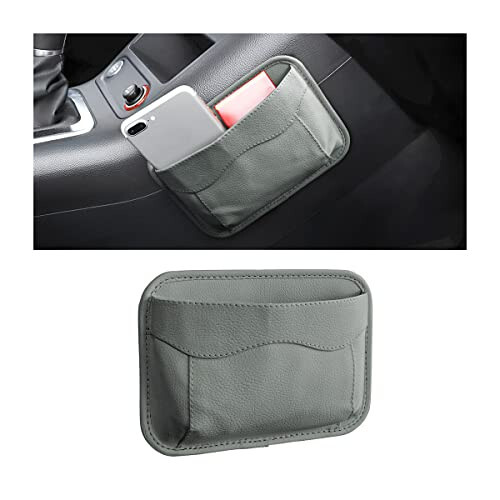 Moly Magnolia Car Seat Side Pocket Organizer, American Flag PU Leather Storage Bag, Pen Phone Holder Tray Pouch Seat Gap Filler, Interior Accessories for Auto Door Window Console (Gray) - 1