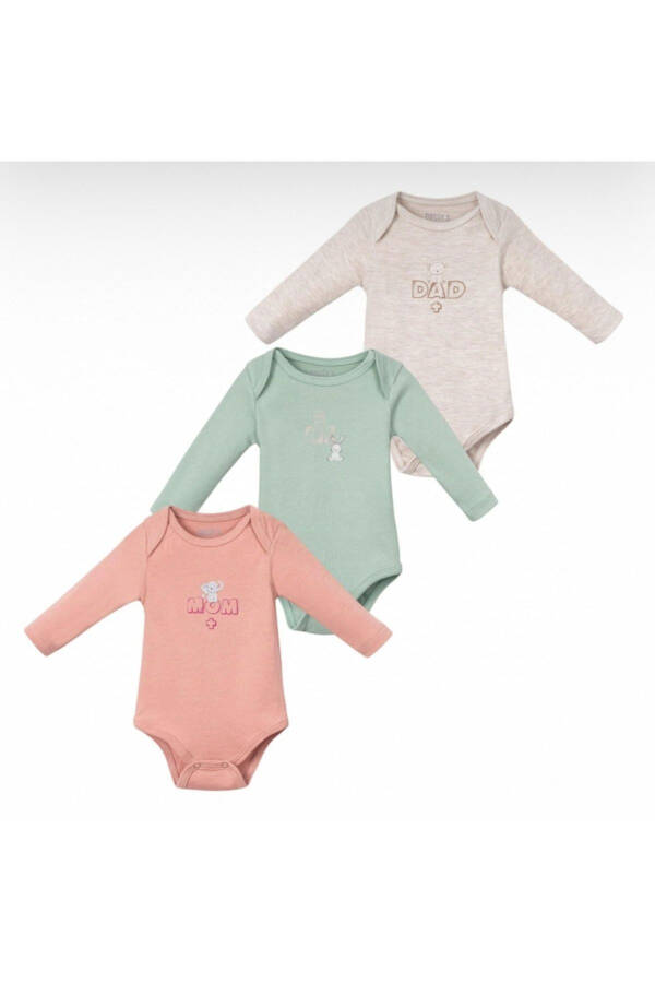 Mom Dad Me Printed Baby Girl Three-Piece Romper Set - 1