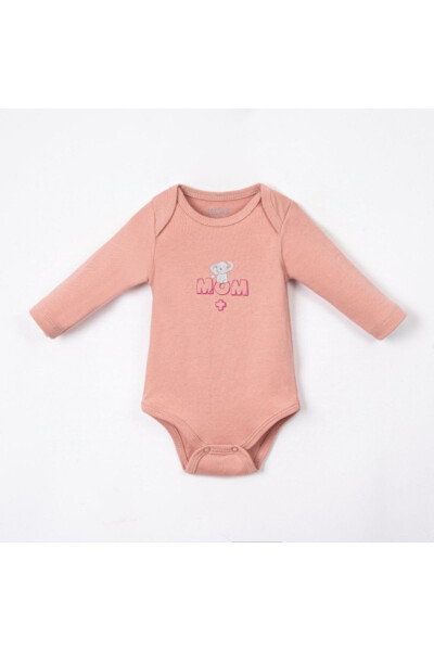 Mom Dad Me Printed Baby Girl Three-Piece Romper Set - 3