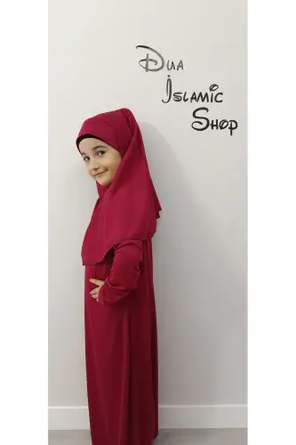 Mom Daughter One Piece Prayer Dress Combination Prayer Rug 2 Pieces (Sizes in Description)-Light Burgundy - 3