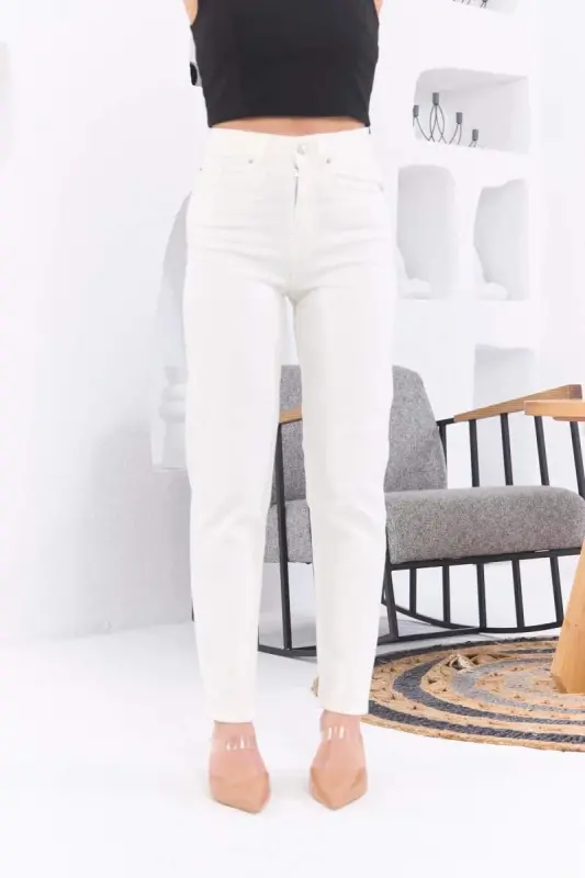 Mom Jeans Beyaz Pantolon - BÜYÜKBEDENIZ