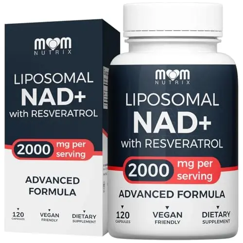 MOM NUTRIX Липосомальная NAD добавка с ресвератролом - Высокая чистота NAD Plus 2000 мг, 120 капсул, Сделано в США - Альтернатива NMN - 1
