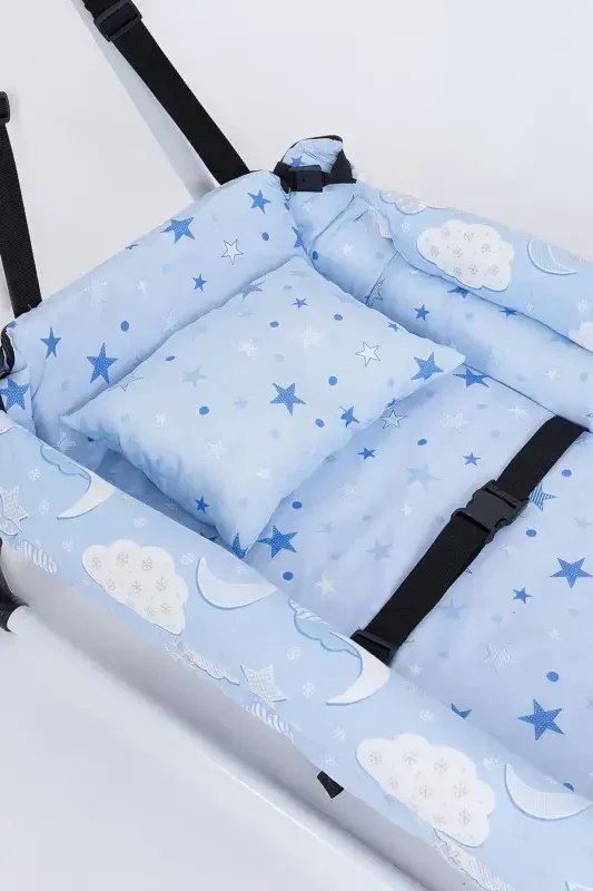 Mom Side Hammock Luxury Cotton Fabric Wipeable Hammock-Blue - 5