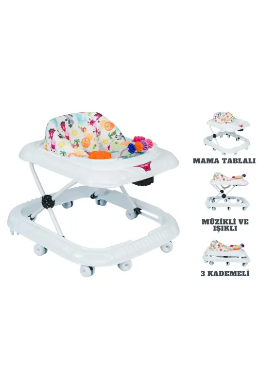 Mom Table Baby Walker Musical And Lighted 10 Wheel Walker-WHITE - 1