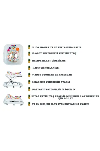 Mom Table Baby Walker Musical And Lighted 10 Wheel Walker-WHITE - GENEL MARKALAR (1)