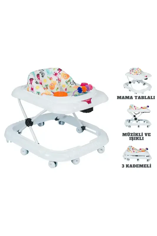 Mom Table Baby Walker Musical And Lighted 10 Wheel Walker-WHITE - 1