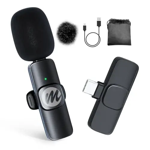 Moman Wireless Lavalier Microphone, USB-C Clip on Microphones for Video Recording, Mini Phone Mic for Interview YouTube Tiktok, Wireless Lepal Mic for iPhone 15, Android, Type-C Device - 1