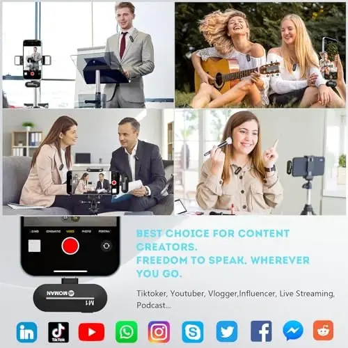 Moman Wireless Lavalier Microphone, USB-C Clip on Microphones for Video Recording, Mini Phone Mic for Interview YouTube Tiktok, Wireless Lepal Mic for iPhone 15, Android, Type-C Device - 2