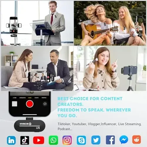 Moman Wireless Lavalier Microphone, USB-C Clip on Microphones for Video Recording, Mini Phone Mic for Interview YouTube Tiktok, Wireless Lepal Mic for iPhone 15, Android, Type-C Device - MOMAN (1)