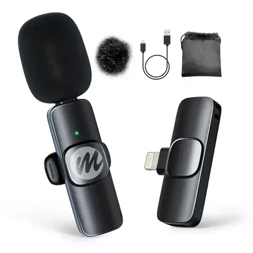 Moman Wireless Lavalier Microphone for iPhone, Clip on Microphone for Video Recording Interview Podcast Vlog YouTube, Wireless-lavalier-Mic-iPhone-Recording 