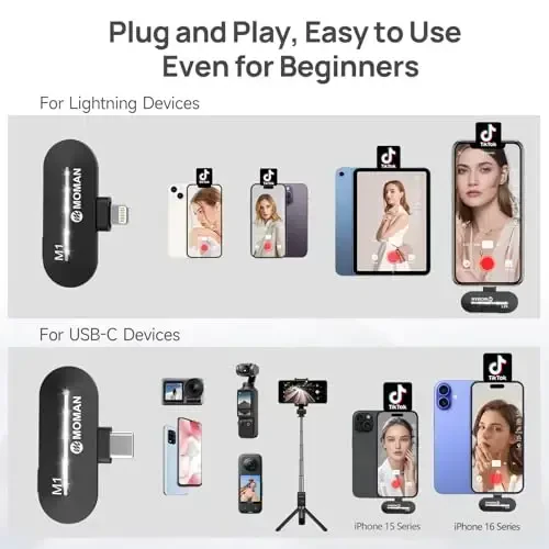 Moman simsiz lavalier mikrofon, 2 dona USB-C qisqichli mikrofon video yozish uchun, mini telefon mikrofon intervyu YouTube Tiktok uchun, simsiz Lepal mikrofon iPhone 15, Android, Type-C qurilma uchun - 6