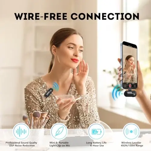 Moman Wireless Lavalier Microphone, USB-C Clip on Microphones for Video Recording, Mini Phone Mic for Interview YouTube Tiktok, Wireless Lepal Mic for iPhone 15, Android, Type-C Device - 3