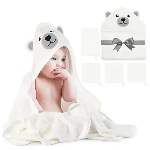 Momcozy Baby Bath Towel Set, Baby Towel with Hood and Baby Washcloth|Baby Bath Glove, Extremely Soft, Breathable, Suitable for Girls and Boys - 1