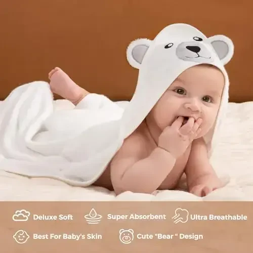Momcozy Baby Bath Towel Set, Baby Towel with Hood and Baby Washcloth|Baby Bath Glove, Extremely Soft, Breathable, Suitable for Girls and Boys - 3