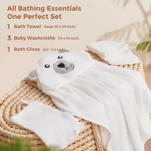 Momcozy Baby Bath Towel Set, Baby Towel with Hood and Baby Washcloth|Baby Bath Glove, Extremely Soft, Breathable, Suitable for Girls and Boys - 6