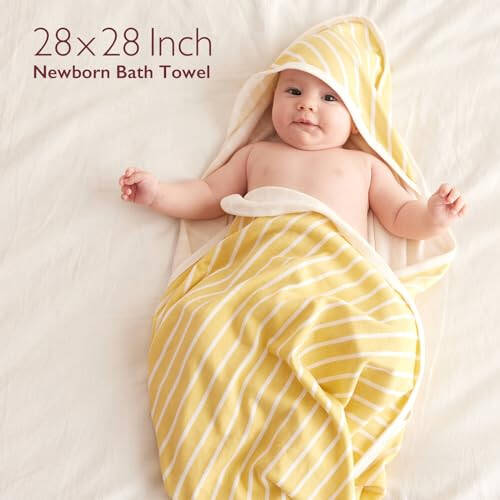 Momcozy Baby Hooded Towel, 2 Pack Baby Towel Set, Super Soft Bath Towel with Original Design, Shower Gifts for Infant, Toddler (28 X 28 Inch, Lemon Leaves) - 8