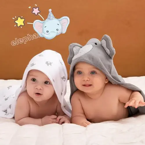 Momcozy Baby Hooded Towel, 8-Piece Bath for Boys or Girls, Washcloth Set with Cute Design, Shower Towel Gift for Newborns, Infants and Toddlers - 6