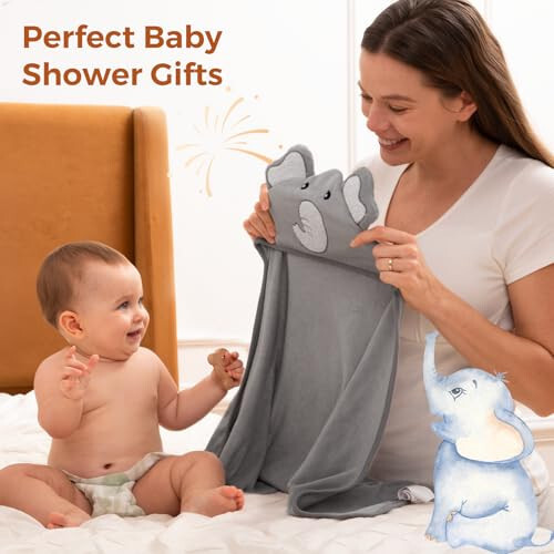 Momcozy Baby Hooded Towel, 8-Piece Bath for Boys or Girls, Washcloth Set with Cute Design, Shower Towel Gift for Newborns, Infants and Toddlers - 3